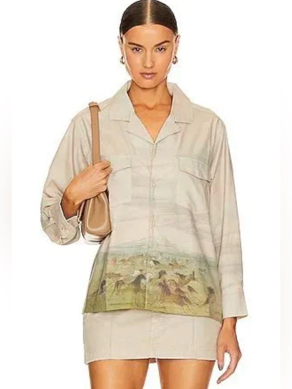 Free People Found Western Horse Wildlife Field Long Sleeve Shirt Large